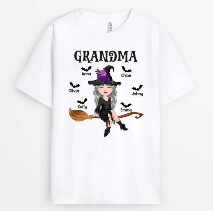 Personalised Halloween with Broom T-shirt